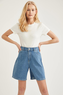 defacto Dyed/Washed Women Blue Denim Shorts