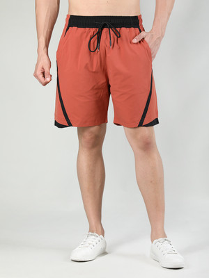 CHKOKKO Solid Men Orange Basic Shorts