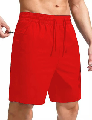 Bellwit Solid Men Red Casual Shorts