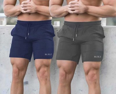 Bliez Solid Men Blue, Grey Basic Shorts