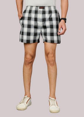 BlackLilly Checkered Men White Boxer Shorts