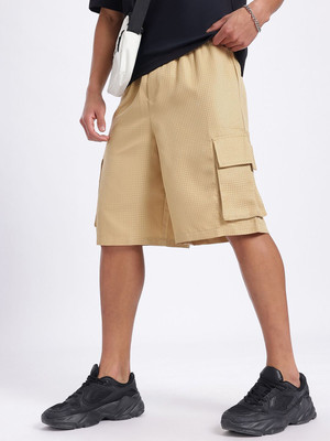 Glitchez Self Design Men Beige Regular Shorts