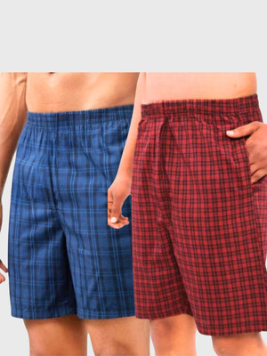 URBANICE Checkered Men Dark Blue, Red Basic Shorts