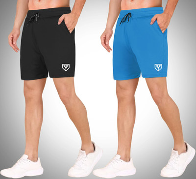 Yazole Solid Men Black, Light Blue Sports Shorts