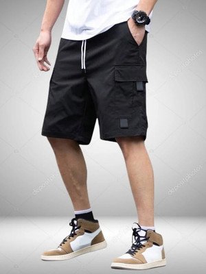 MG MAANU Solid Men Black Sports Shorts