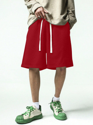 kviner Solid Men Red Regular Shorts
