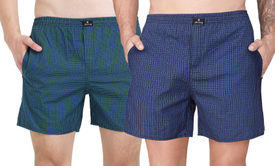 String Checkered Men Dark Blue, Green Boxer Shorts