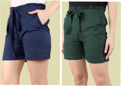 SEZNILA Solid Women Reversible Dark Green, Blue Regular Shorts