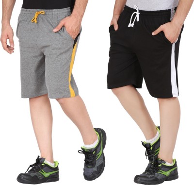 GLAMPANDA Color Block Men Black, Dark Grey Regular Shorts