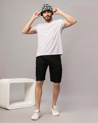 Ho Bindaass Solid Men Black Cargo Shorts