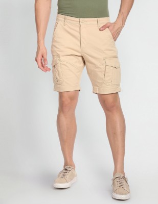 FLYING MACHINE Solid Men Beige Basic Shorts