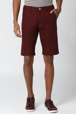 PETER ENGLAND Solid Men Maroon Regular Shorts