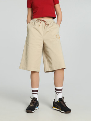 PUMA Solid Women Beige Casual Shorts