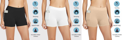 Darshita Fashion Solid Women Black, White, Beige Cycling Shorts