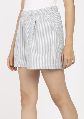 Alan Jones Striped Women Dark Blue, White Regular Shorts