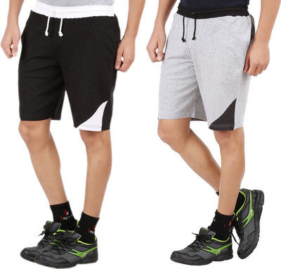 GLAMPANDA Solid Men Grey, Black Basic Shorts