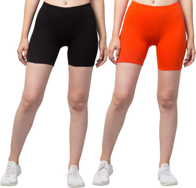 CKARFE Solid Women Black, Orange Casual Shorts