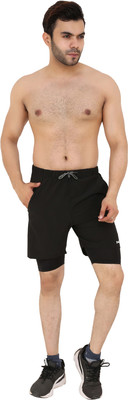 NINQ Solid Men Black Gym Shorts, Sports Shorts, Cycling Shorts, Running Shorts, Compression Shorts