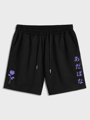 Culish Trend Self Design, Printed Men Black Regular Shorts