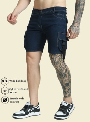 mevan Solid Men Denim Dark Blue Casual Shorts