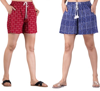 Hariyali Printed Women Blue, Red Hotpants