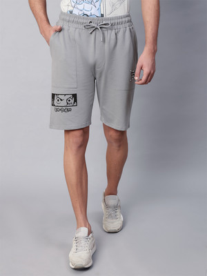 Free Authority Graphic Print Men Grey Regular Shorts