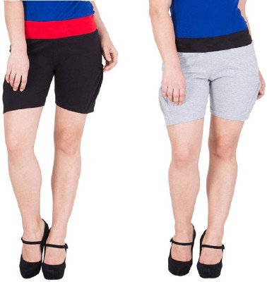 FeelBlue Color Block Women Black, Grey Regular Shorts