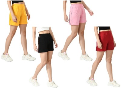 KAVYA Solid Women Black, Yellow, Pink, Red Regular Shorts