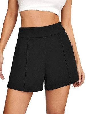 HOL Solid Women Black Casual Shorts