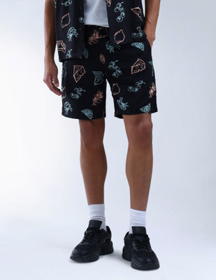 FLYING MACHINE Printed Men Black Basic Shorts