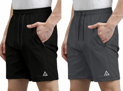 ARSX Solid Men Black, Grey Sports Shorts
