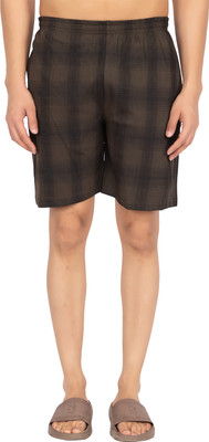 Maidenhood Checkered Men Brown Casual Shorts