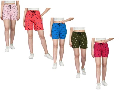 IndiWeaves Printed Women Pink, Green, Red Regular Shorts