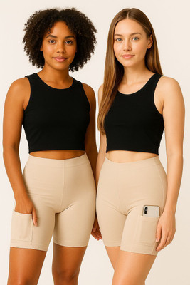 Shiv Gauri Solid Women Beige Cycling Shorts