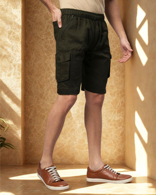 Ho Bindaass Solid Men Dark Green Cargo Shorts