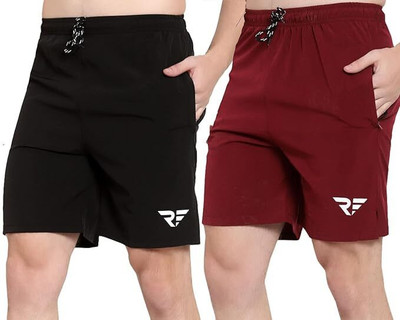RED-FOST Solid Men Black, Maroon Sports Shorts