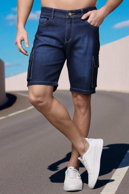 ZAYSH Solid Men Dark Blue Denim Shorts