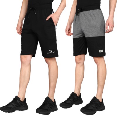 GYRFALCON Self Design Men Black, Grey Regular Shorts
