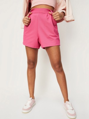 MAX Solid Women Pink Casual Shorts