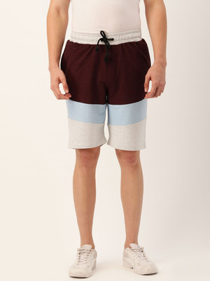 HouseOfCommon Color Block Men Maroon Casual Shorts