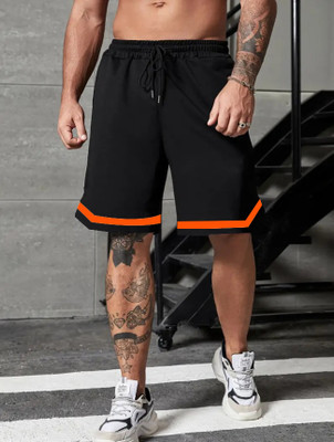 CULISH Solid, Striped Men Black Gym Shorts, Running Shorts, Casual Shorts, Basic Shorts, Regular Shorts