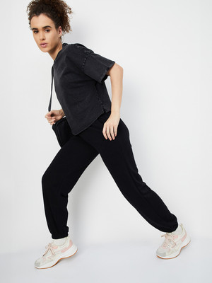 MAX Solid Women Black Track Pants