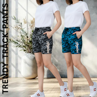 tthe dreams Printed Women Grey, Dark Blue Regular Shorts
