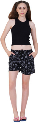 INDIAN FLOWER Printed Women Black Casual Shorts