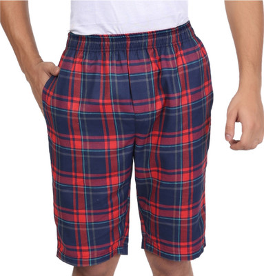 GLOWBODY Checkered Men Dark Blue Casual Shorts