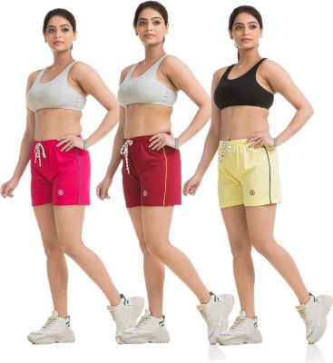 STYLE AK Solid Women Pink, Maroon, Yellow Regular Shorts