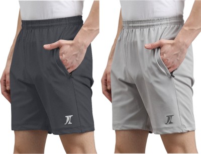 INDICLUB Solid, Printed Men Dark Grey, Grey Sports Shorts