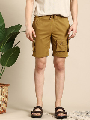Mast & Harbour Solid Men Yellow Cargo Shorts