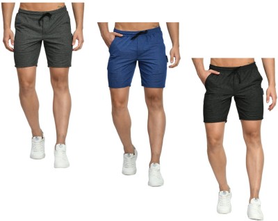 KAVYA Solid Men Silver, Blue, Black Bermuda Shorts