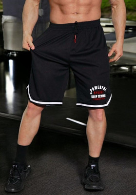 LOTHRIC Printed Men Black Gym Shorts